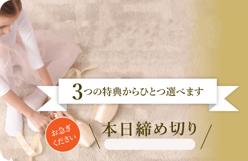 芸術の秋先取りキャンペーン・3つの特典から一つを選べます。本日締め切り