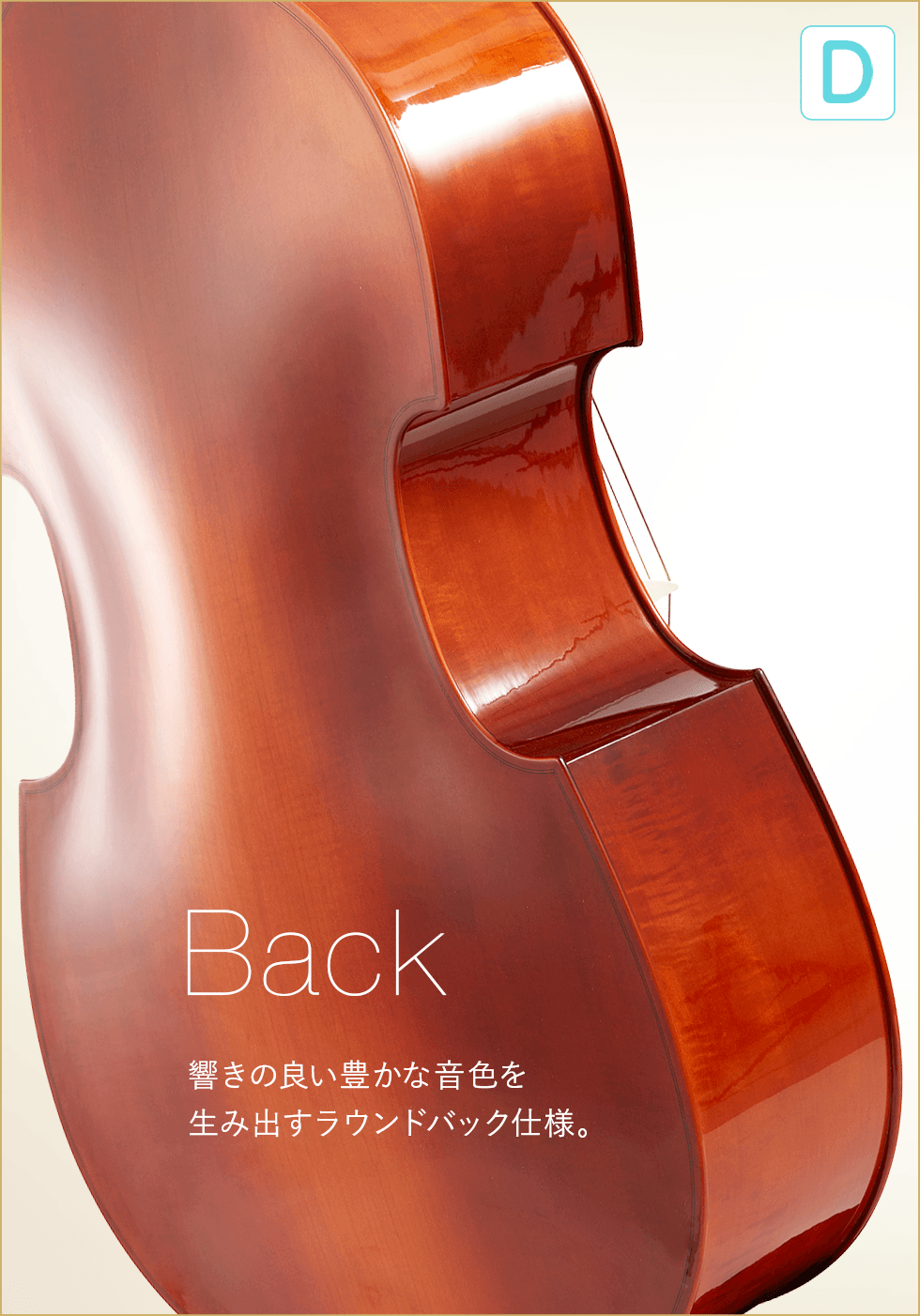 D  Back　響きの良い豊かな音色を生み出すラウンドバック仕様。