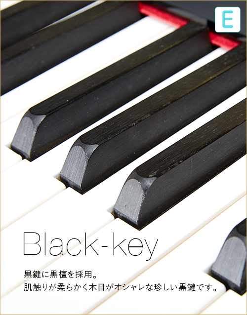 E  Black-Key 黒鍵に黒檀を採用。肌触りが柔らかく木目がオシャレな珍しい黒鍵です。
