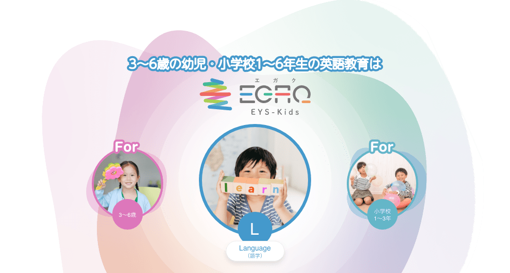 ３〜６歳の幼児・小学校１〜６年の英語教育は EGAQ For EYS-Kids L Language(語学) For　3〜6歳 For　小学校１〜3年