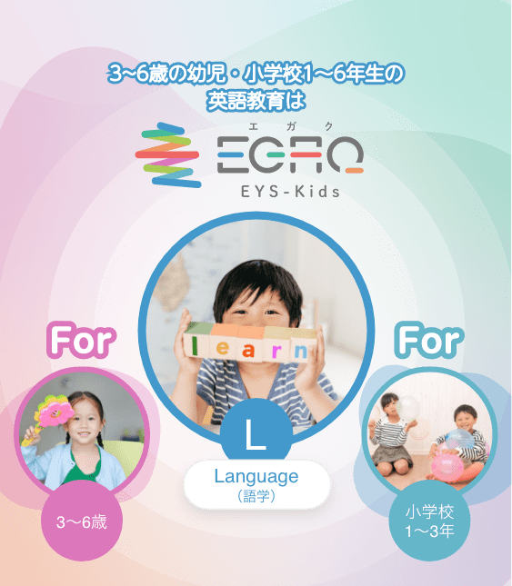 ３〜６歳の幼児・小学校１〜６年の英語教育は EGAQ For EYS-Kids L Language(語学) For　3〜6歳 For　小学校１〜3年